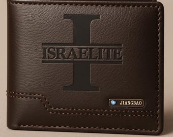 Cartera Israelita para Hombre • Cartera de Cuero Personalizada • Regalo Israelita Hebreo • Cartera Marrón para Hombre • Accesorios Israelitas Personalizados