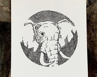 Abstract Elephant Pen & Ink Print