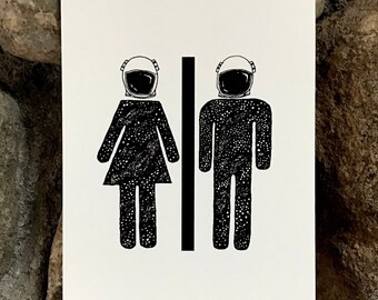 Space Bathroom Pen & Ink Print