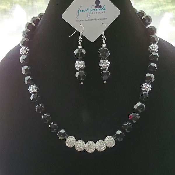 Just Jewels Designs by Rita "After Five" Black & Silver Rhinestones Necklace Set