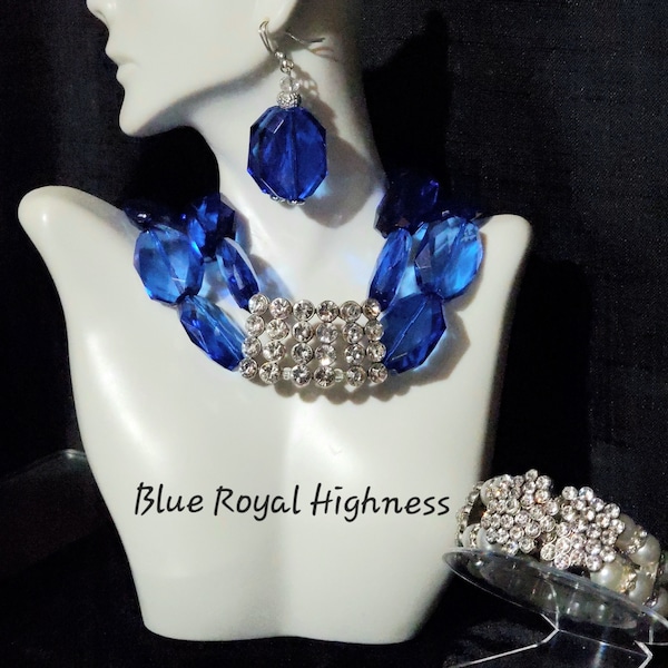 Blue Royal Highness by Just Jewels Designs.  A rich royal 16-20" choker necklace set with rhinestones and faceted and crystals.