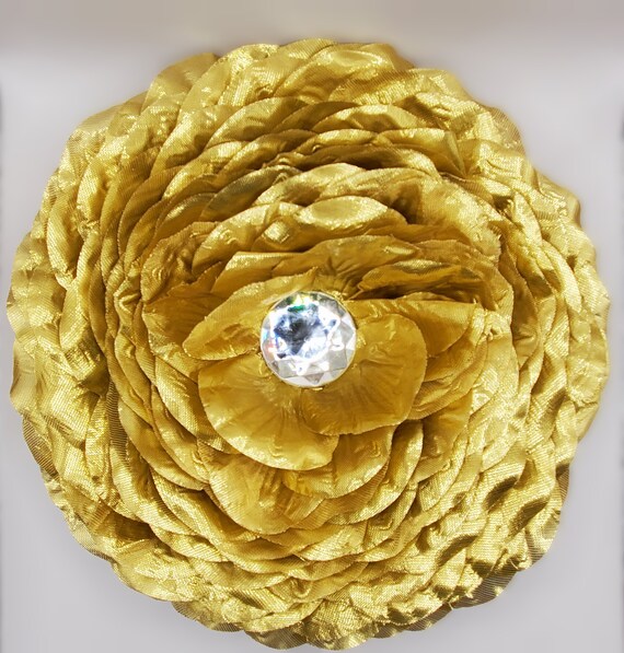 Just Jewels Designs Large Gold X Fabric Flower (brooch