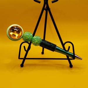 Strass Perlen Stift: Ausgefallener Gelb & Grün Glam Schreibtischstift
