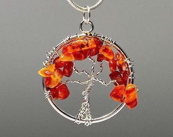 Carnelian Tree of Life Pendant with free Chain