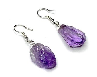 Amethyst Point Crystal Earrings, Amethyst Gemstone Dangle Earrings