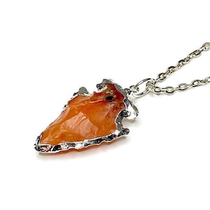 Carnelian Arrowhead Pendant Necklace, Carnelian Stone Arrowhead with 18&quot; Chain, Carnelian Crystal Necklace