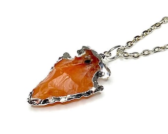Carnelian Arrowhead Pendant Necklace, Carnelian Stone Arrowhead with 18" Chain, Carnelian Crystal Necklace