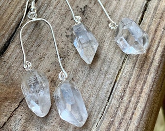Clear Quartz Crystal Earrings, Quartz Gemstone Dangle Earrings