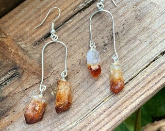 Citrine Point Crystal Earrings, Citrine Gemstone Dangle Earrings