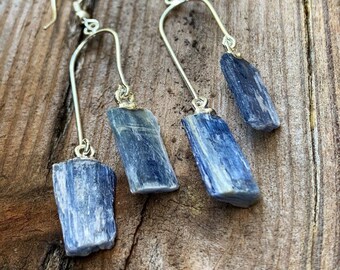 Blue Kyanite Crystal Earrings, Kyanite Gemstone Dangle Earrings