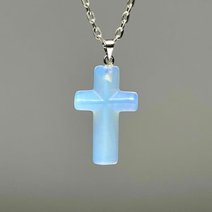 Opalite Crucifix Pendant Necklace, Opalite Cross Crystal Pendant with a Free Chain image 1