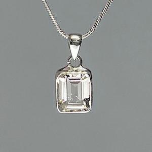 White Topaz Gemstone Pendant Necklace, Topaz Sterling Silver Crystal Pendant with Chain