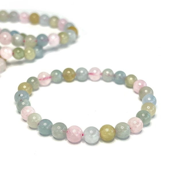 Morganite Crystal Bracelet, 6mm Morganite Gemstone Beaded Bracelet