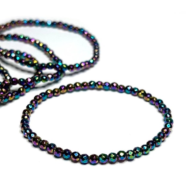 Rainbow Hematite Crystal Bracelet, Titanium Coated 4mm Hematite Gemstone Bracelet
