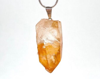 Tangerine Quartz Point Pendant with Free Chain