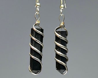 Shungite Wire Wrapped Dangle Earrings