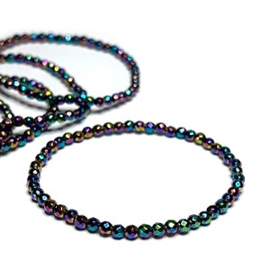 Bracciale in cristallo di ematite arcobaleno, bracciale in pietra preziosa di ematite rivestita in titanio da 4 mm e 6 mm