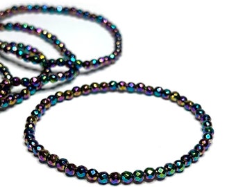 Rainbow Hematite Crystal Bracelet, Titanium Coated 4mm & 6mm Hematite Gemstone Bracelet