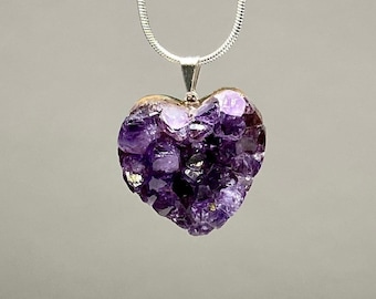 Amethyst Heart Crystal Necklace, Amethyst Gemstone Pendant with Complimentary Chain