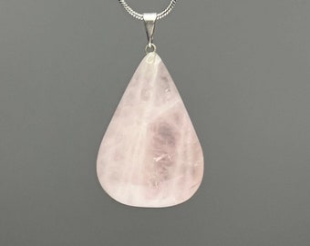 Rose Quartz Gemstone Pendant Necklace, Rose Quartz Crystal Drop Pendant with Complimentary Chain
