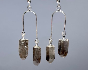 Smoky Quartz Crystal Earrings, Smoky Quartz Gemstone Dangle Earrings