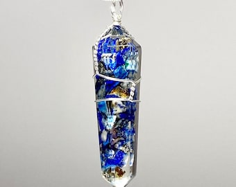 Lapis Lazuli in Orgonite Wire Wrapped Pendant Necklace