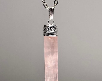 Rose Quartz Pendant Necklace: Handmade Crystal Pendant with 18" Chain