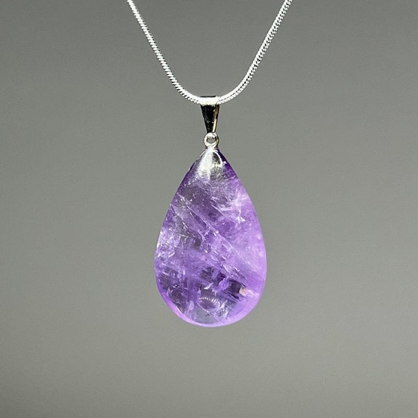 Amethyst Gemstone Pendant Necklace, Amethyst Crystal Drop Pendant with Complimentary Chain