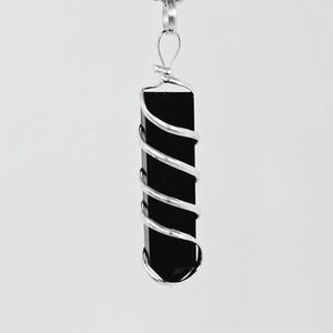 Black Obsidian Point Pendant: Silver Coil Wrapped Crystal