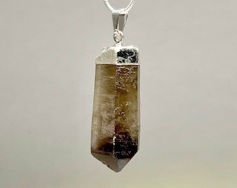 Collier pendentif en quartz fumé, pendentif en cristal de quartz fumé avec chaîne