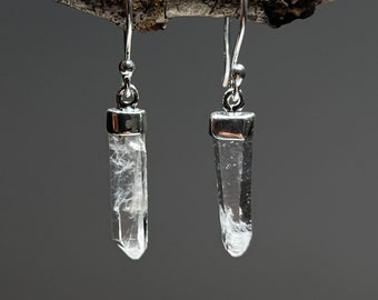 Lemurian Quartz Crystal Earrings, Lemurian Quartz Gemstone Dangle Earrings, 925 Sterling Silver Lemurian Quartz Point Earrings