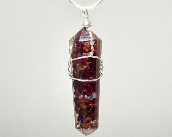 Garnet Orgonite Pendant Wire Wrapped with Chain, Garnet Orgonite Pendant Necklace