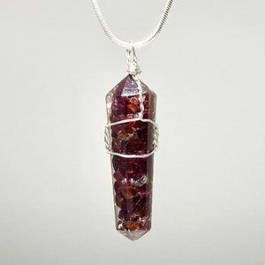 Garnet Orgonite Pendant Wire Wrapped with Chain, Garnet Orgonite Pendant Necklace