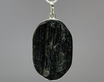 Black Tourmaline Cabochon Pendant Necklace