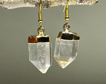 Clear Quartz Crystal Earrings, Quartz Gemstone Dangle Earrings, GP