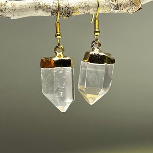 Clear Quartz Crystal Earrings, Quartz Gemstone Dangle Earrings, GP