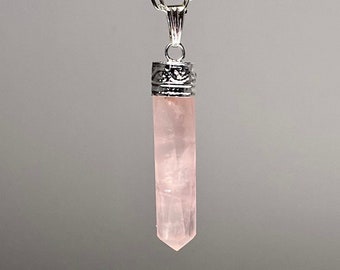 Rose Quartz Crystal Necklace, Rose Quartz Point Pendant with Free Chain