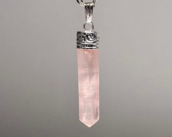 Rose Quartz Crystal Necklace, Rose Quartz Point Pendant with Free Chain