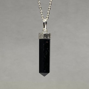 Black Tourmaline Gemstone Necklace, Black Tourmaline Crystal Point with Free Chain