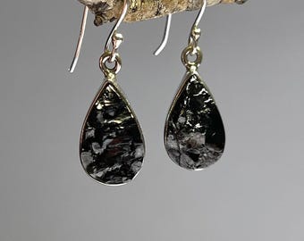 Elite Shungite Dangle Earrings, Sterling Silver Gemstone Dangle Earrings
