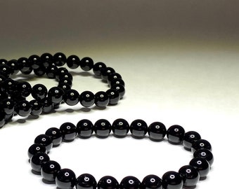 Black Tourmaline Crystal Bracelet, Tourmaline Gemstone Beaded Bracelet 4mm, 6mm, 8mm