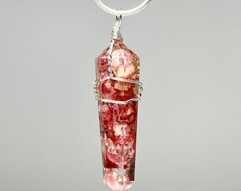 Pink Tourmaline in Orgonite Wire Wrapped Pendant Necklace