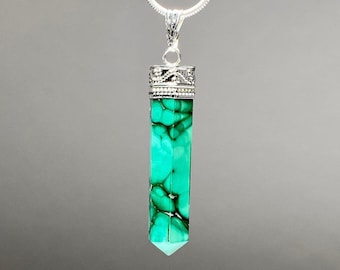 Malachite Crystal Necklace, Malachite Gemstone Pendant with Chain