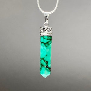 Malachite Crystal Necklace, Malachite Point Pendant with Chain