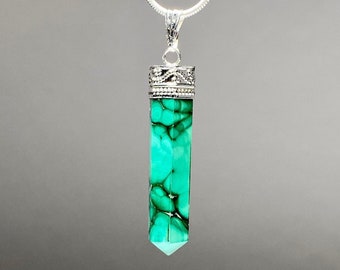 Malachite Crystal Necklace, Malachite Point Pendant with Chain