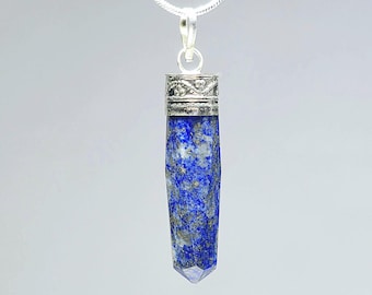 Lapis Lazuli Crystal Necklace, Gemstone Point Pendant with 18" Chain