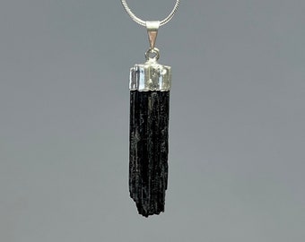 Black Tourmaline Crystal Necklace, Black Tourmaline Pendant with Free Chain
