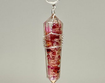 Ruby in Orgonite Wire Wrapped Pendant Necklace