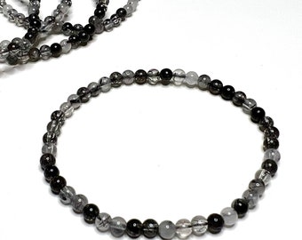 Tourmalinated Quartz Crystal Bracelet, 4mm Tourmalinated Quartz Gemstone Bracelet