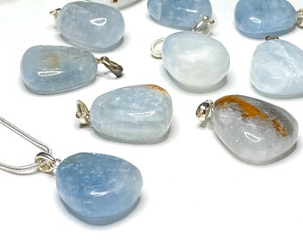 Celestite Crystal Necklace, Celestite Gemstone Pendant with 18 inch Chain